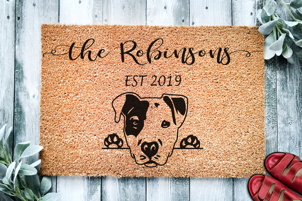 Pitbull Puppy Dog v4 | Personalized Doormat | Custom Doormat | Welcome Mat | Housewarming Gift | Dog Gift | Last Name Door Mat | Pit Bull