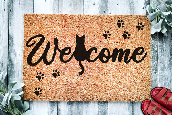 Welcome Sitting Cat | Cute Black Cat Doormat | Welcome Mat | Funny Door Mat | Funny Gift | Home Doormat | Housewarming | Closing Gift
