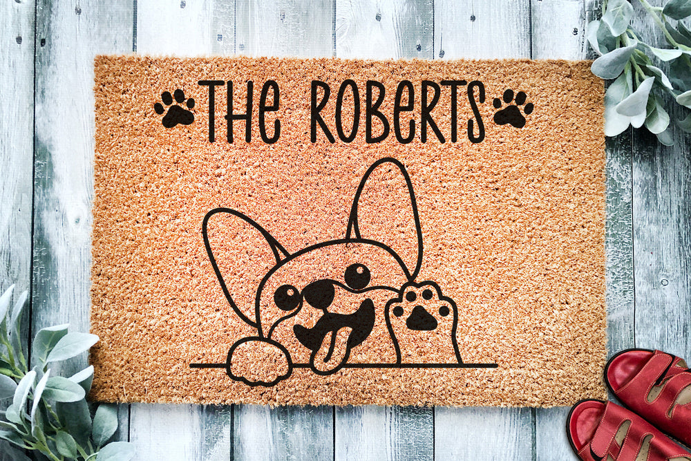 Cute French Bulldog Personalized Doormat | Dog | Custom Doormat | Welcome Mat | Housewarming Gift | Last Name Doormat | Closing Gift