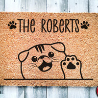 Cute Scottish Fold Cat Personalized Doormat | Striped Tabby | Custom Doormat | Welcome Mat | Housewarming | Last Name Doormat | Closing Gift