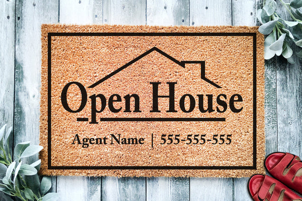 Open House Realtor Door Mat v2 | Open House Home Doormat | Business Doormat | House Selling Listing Front Door Mat | Real Estate Agent Gift