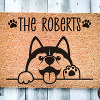 Cute Siberian Husky Personalized Doormat | Malamute Dog | Custom Doormat | Welcome Mat | Housewarming | Last Name Doormat | Closing Gift