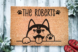 Cute Siberian Husky Personalized Doormat | Malamute Dog | Custom Doormat | Welcome Mat | Housewarming | Last Name Doormat | Closing Gift