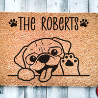 Cute Pug Personalized Doormat | Dog | Custom Doormat | Welcome Mat | Housewarming Gift | Last Name Doormat | Closing Gift | Pug Lover Gift