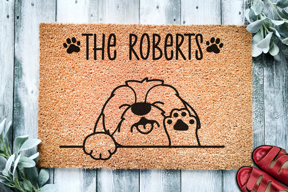 Cute Shih Tzu Personalized Doormat | Toy Dog | Terrier Dog | Custom Doormat | Welcome Mat | Housewarming | Last Name Doormat | Closing Gift