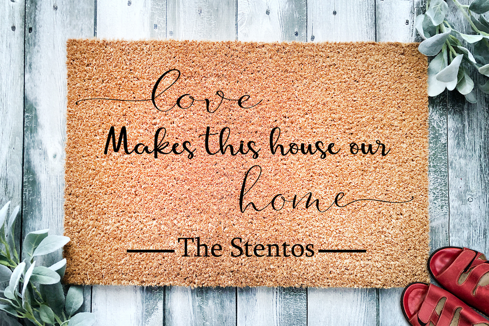 Love makes this house our home Personalized Last Name Doormat